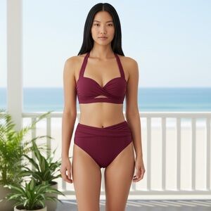 ☀️☀️☀️ Gibson & Latimer Solid Bikini - Wine Color